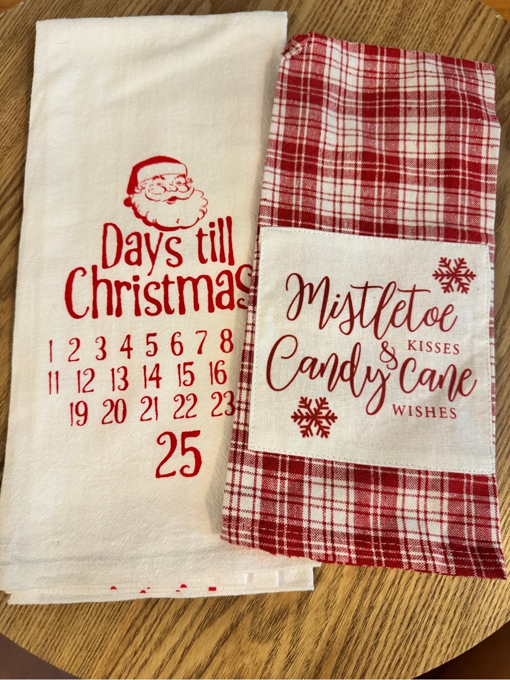 New! Holiday Kitchen Tea Towels - Red Christmas Countdown & Plaid Candy Cane Set